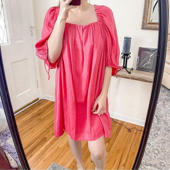 Free People Mara Metallic Puff Sleeve Mini Dress Pink XS - Picture 4 of 11